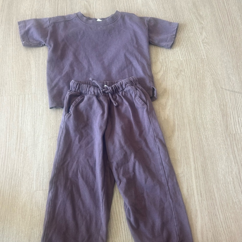 Zara Purple Kids' T-Shirt and Pants Set. Unisex